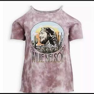 NWT TORRID CLASSIC FIT COLD-SHOULDER TEE - WILLIE NELSON PINK TIE-DYE 2X 18/20
